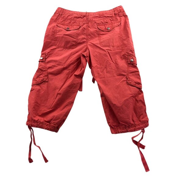 London Jean Womens Cargo Capri Pants 8 Red 100% Cotton Utility Casual Drawstring - Picture 2 of 11